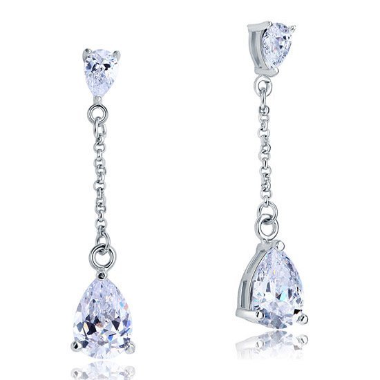 2 Carat Created Diamond Pear Cut Diamond Dangle Drop Sterling 925 Silver Earrings