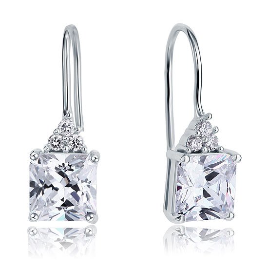 2 Carat Princess Cut Created Diamond Dangle Drop 925 Sterling Silver Earrings