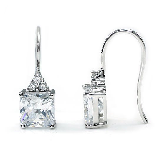 2 Carat Princess Cut Created Diamond Dangle Drop 925 Sterling Silver Earrings