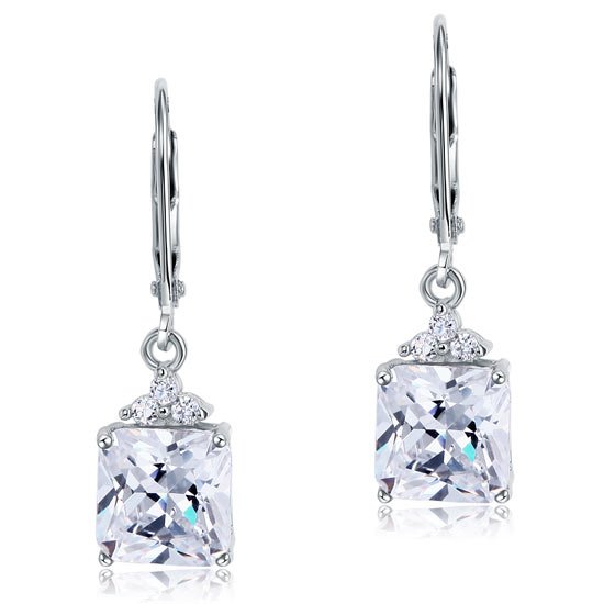 2 Carat Princess Cut Created Diamond Dangle Drop 925 Sterling Silver Earrings