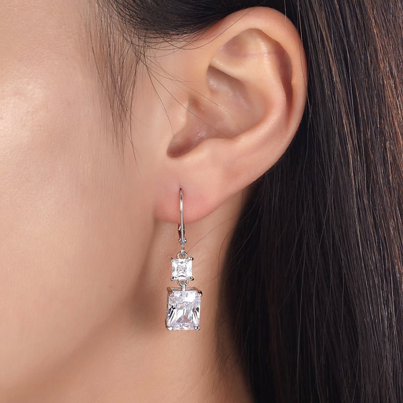 8 Carat Princess Cut Created Diamond Dangle Drop 925 Sterling Silver Earrings