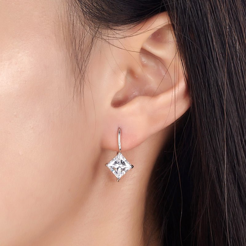 1.5 Carat Princess Cut Created Diamond Dangle Drop 925 Sterling Silver Earrings