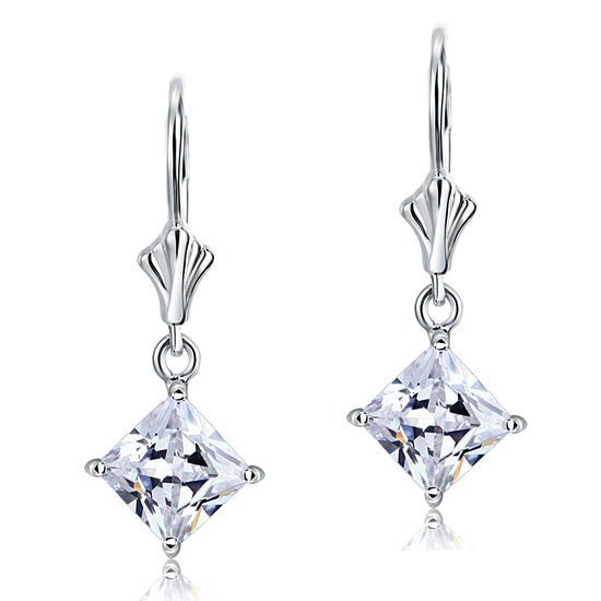1.5 Carat Princess Cut Created Diamond Dangle Drop 925 Sterling Silver Earrings