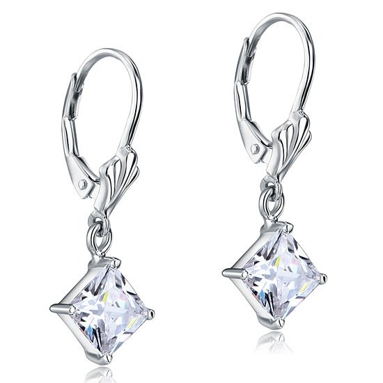 1.5 Carat Princess Cut Created Diamond Dangle Drop 925 Sterling Silver Earrings