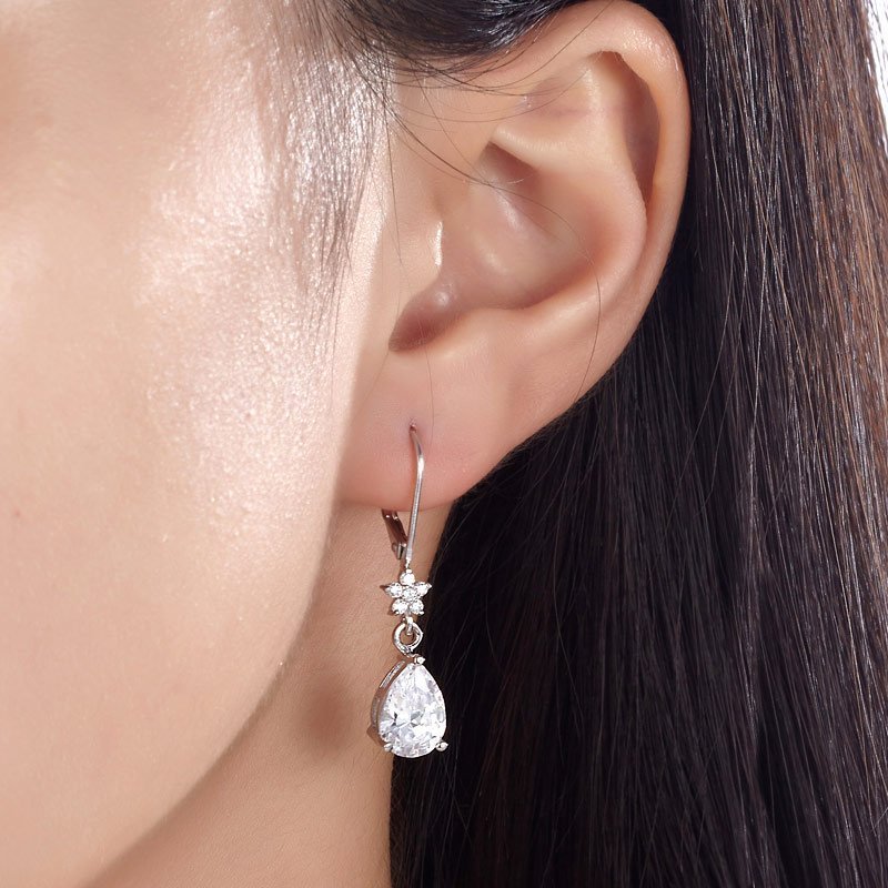 2 Carat 925 Sterling Silver Dangle Bridal Wedding Bridesmaid Earrings