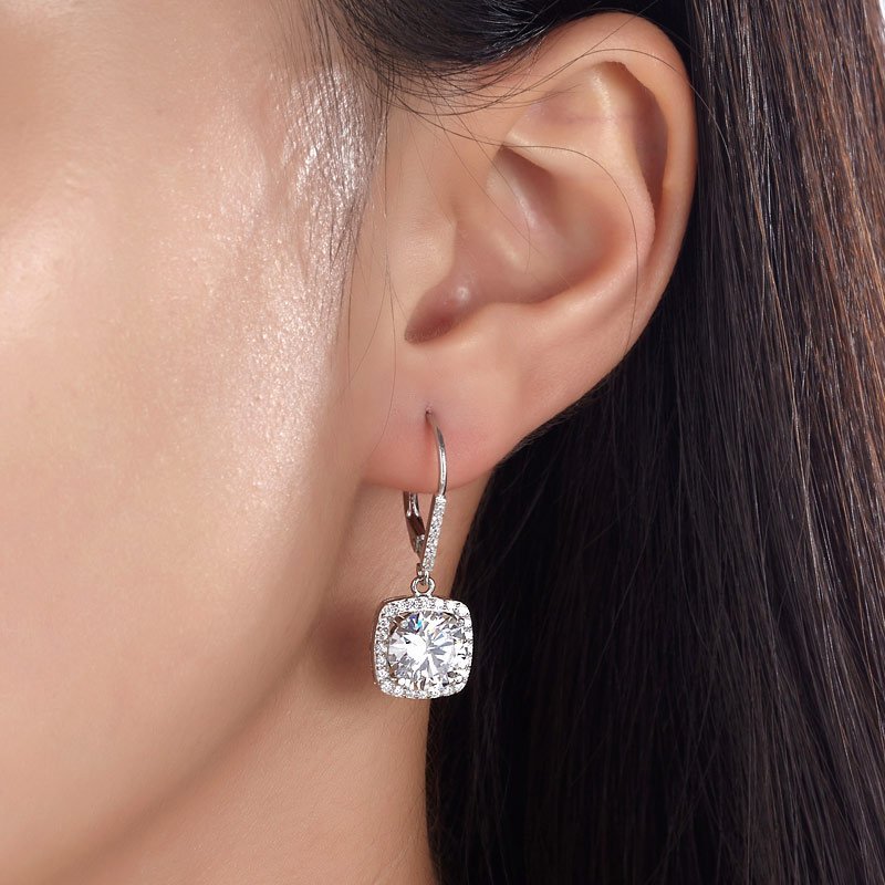 Sterling Silver Bridal Wedding Earrings Brilliant Created Diamond
