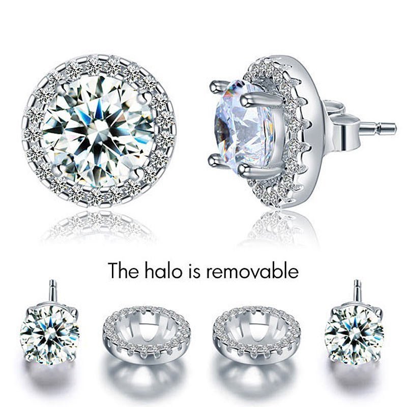 2.5 Carat Halo (Removable) Stud Earrings 925 Sterling Silver Jewellery