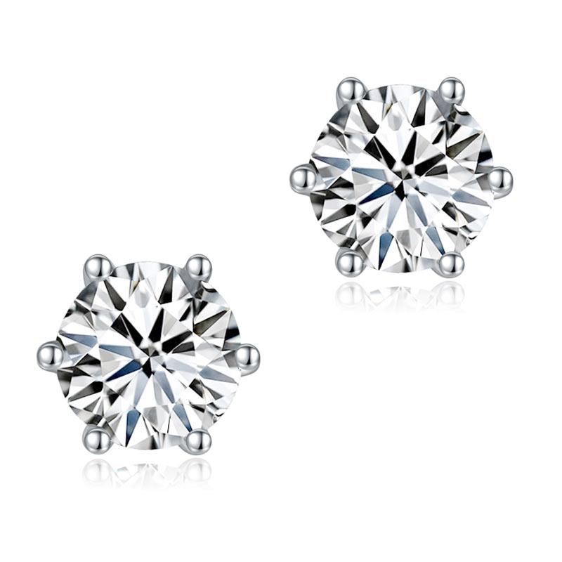 6 Claws 1 Carat Moissanite Diamond Stud Earrings 925 Sterling Silver