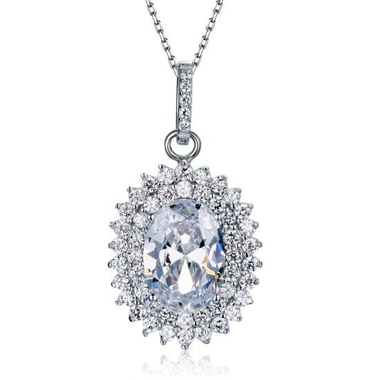6 Carat Oval Cut Created Diamond Sterling 925 Silver Flower Pendant Necklace