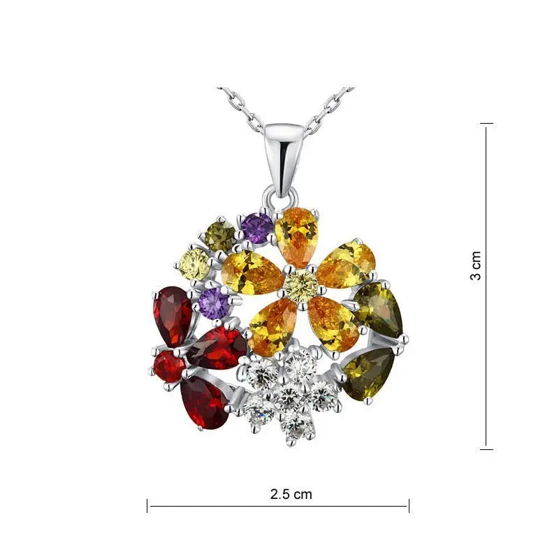3.5 Carat Multi-Color Created Topaz Flower 925 Sterling Silver Pendant Necklace limanilondon