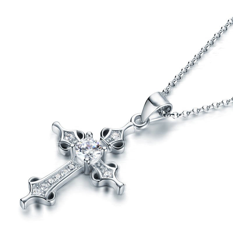 Cross Pendant Necklace Round Cut Created Diamond Jewellery