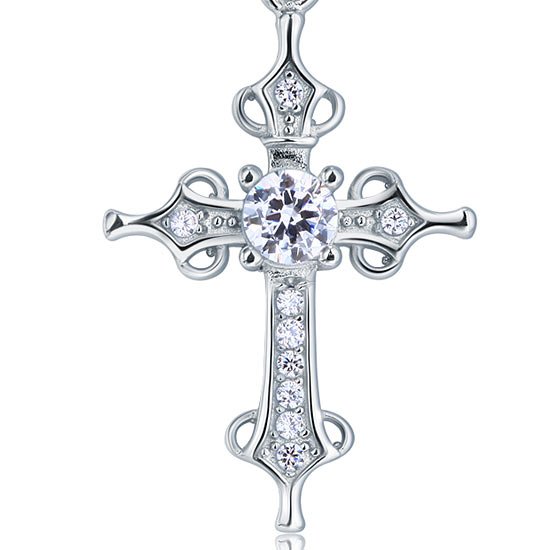 Cross Pendant Necklace Round Cut Created Diamond Jewellery