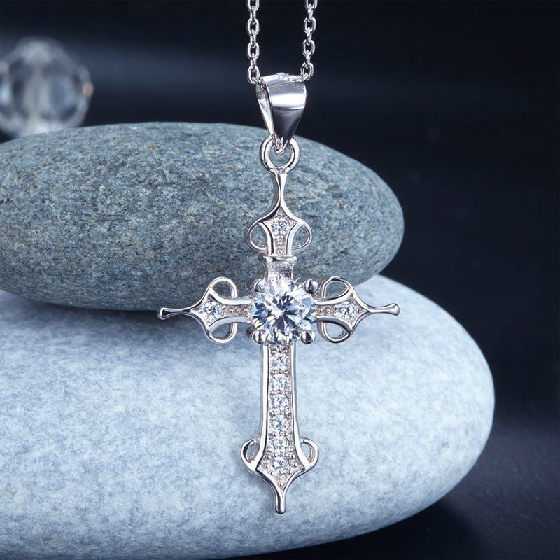 Cross Pendant Necklace Round Cut Created Diamond Jewellery