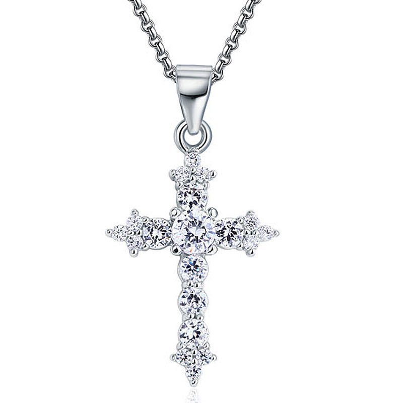 Round Cut Created Diamond 925 Sterling Silver Cross Pendant Necklace