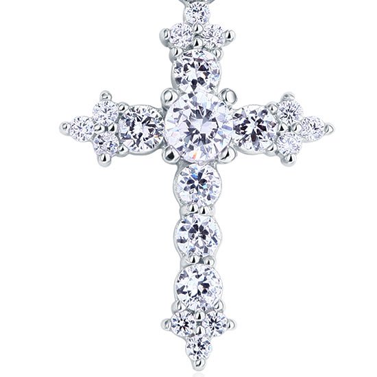 Round Cut Created Diamond 925 Sterling Silver Cross Pendant Necklace