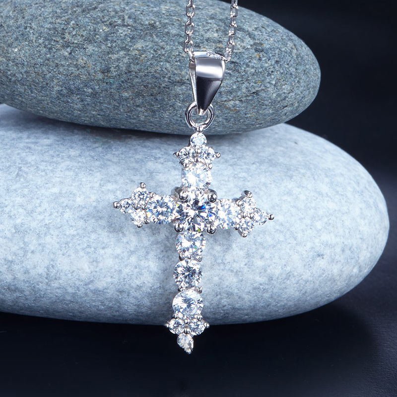Round Cut Created Diamond 925 Sterling Silver Cross Pendant Necklace