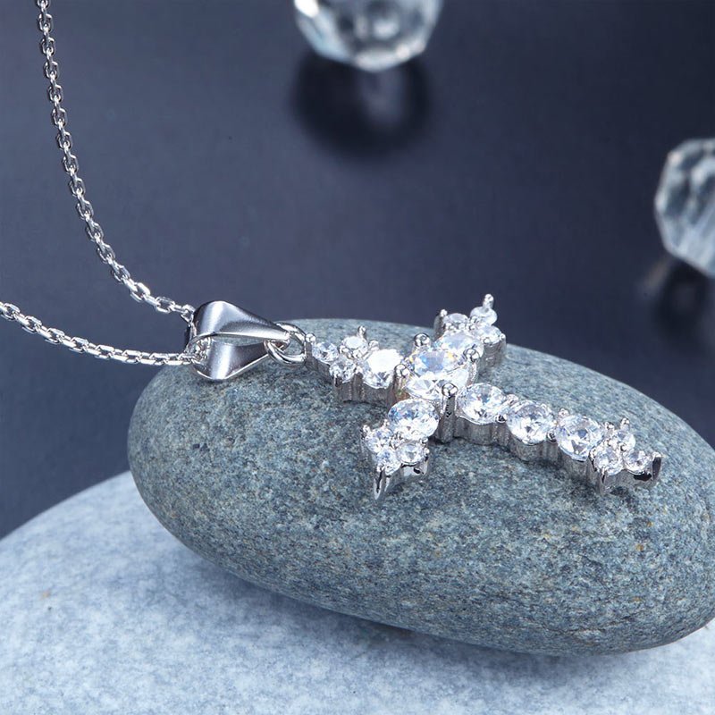 Round Cut Created Diamond 925 Sterling Silver Cross Pendant Necklace