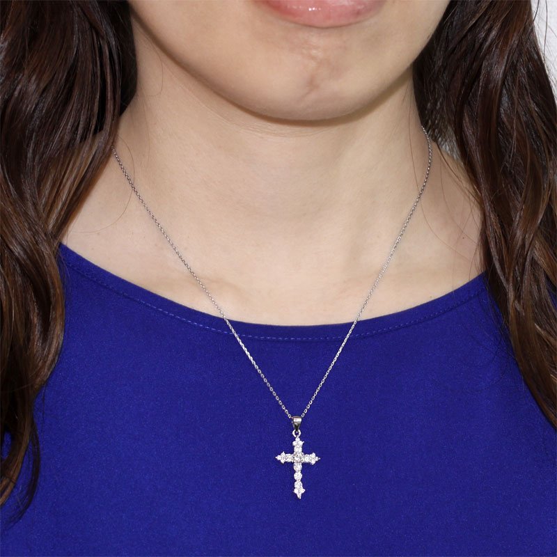 Round Cut Created Diamond 925 Sterling Silver Cross Pendant Necklace