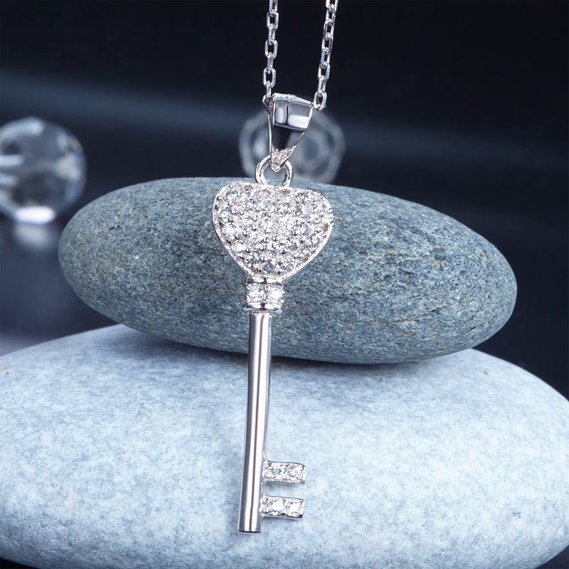 Love Key 925 Sterling Silver Cross Pendant Necklace