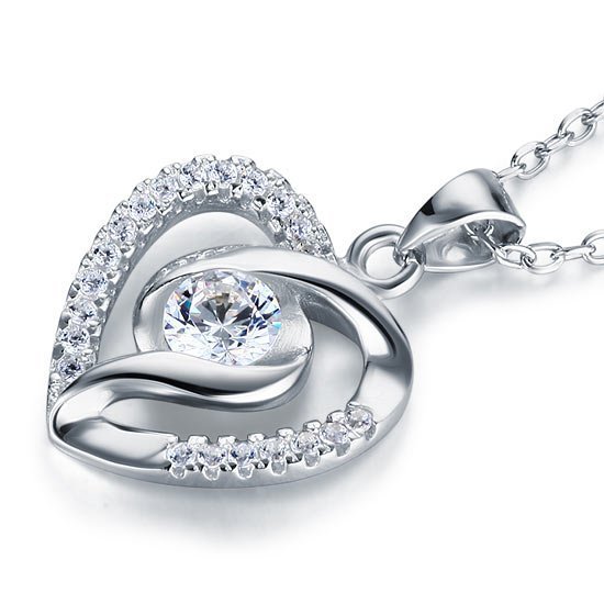 Created Diamond Heart 925 Sterling Silver Pendant Necklace