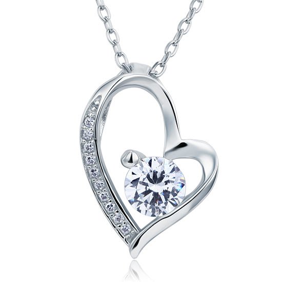 1 Carat Created Diamond Heart 925 Sterling Silver Pendant Necklace