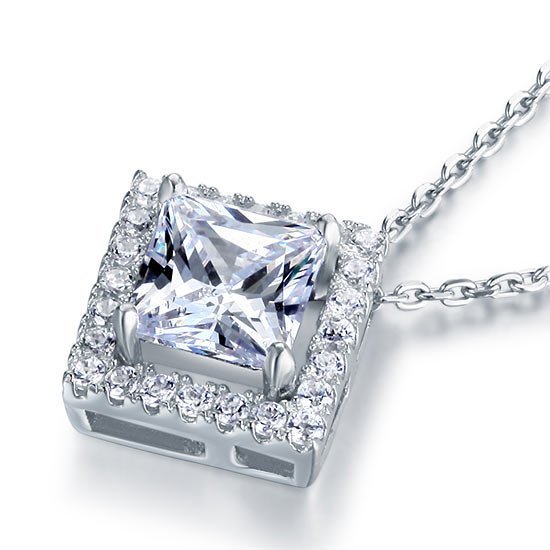 1.5 Carat Princess Cut Created Diamond 925 Sterling Silver Pendant Necklace