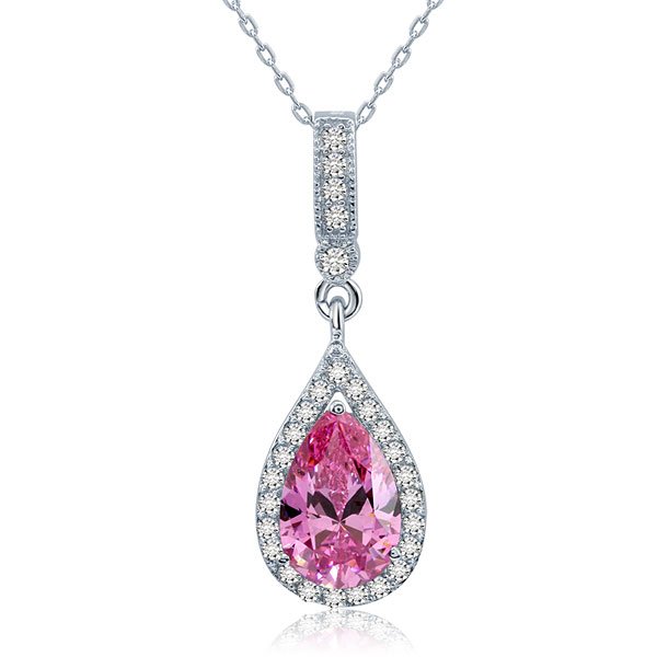 Sterling Silver Fashion Bridesmaid Pink Pendant Necklace Bridal Wedding