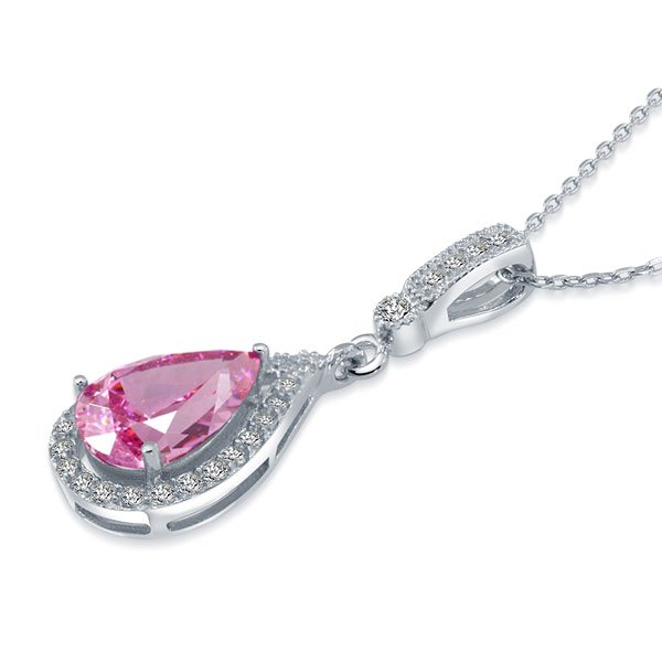 Sterling Silver Fashion Bridesmaid Pink Pendant Necklace Bridal Wedding