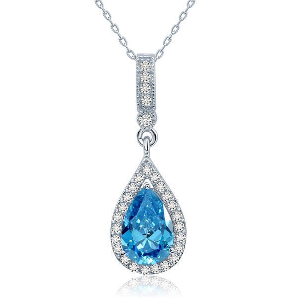 Sterling Silver Fashion Bridesmaid Blue Pendant Necklace Bridal Wedding