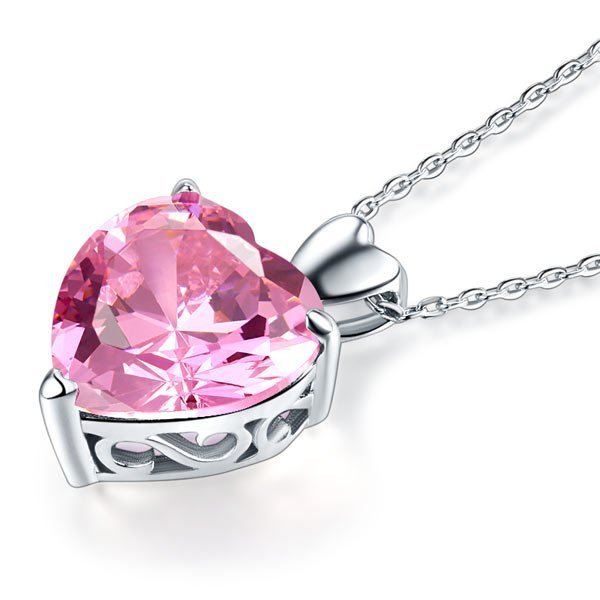 925 Sterling Silver Bridesmaid Heart Pendant Necklace 5 Carat Pink Bridal Jewellery