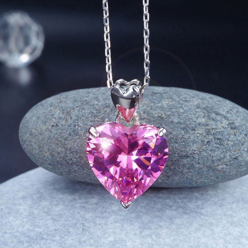 925 Sterling Silver Bridesmaid Heart Pendant Necklace 5 Carat Pink Bridal Jewellery