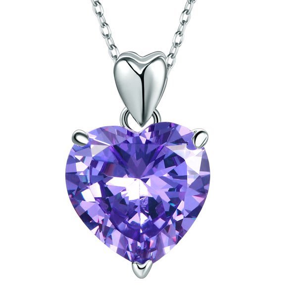 925 Sterling Silver Heart Pendant Necklace 5 Carat Purple Bridal Jewellery