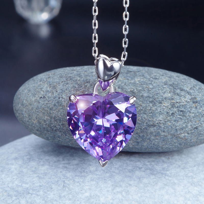 925 Sterling Silver Heart Pendant Necklace 5 Carat Purple Bridal Jewellery