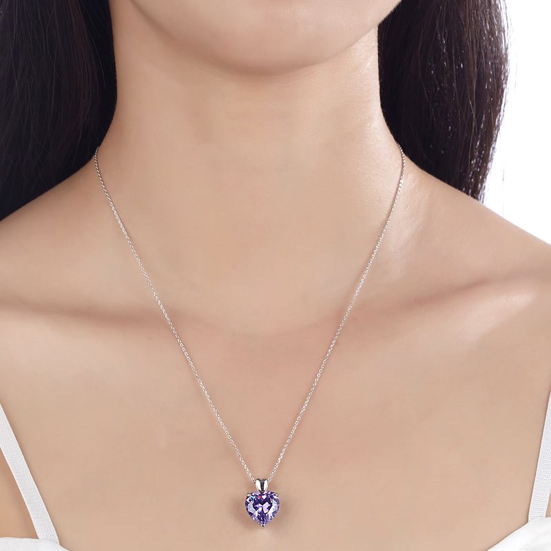 925 Sterling Silver Heart Pendant Necklace 5 Carat Purple Bridal Jewellery