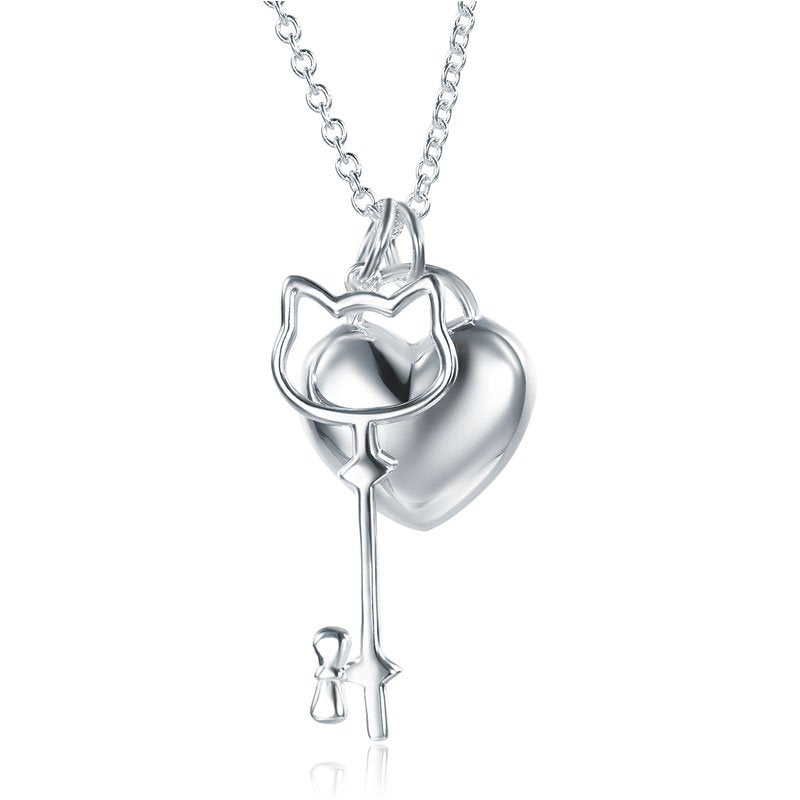 Kids Girl Heart Key Pendant Necklace 925 Sterling Silver Children Jewellery