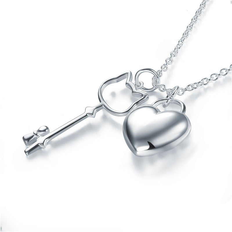 Kids Girl Heart Key Pendant Necklace 925 Sterling Silver Children Jewellery