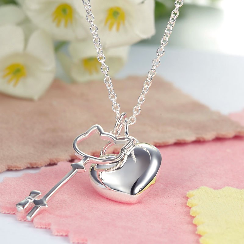 Kids Girl Heart Key Pendant Necklace 925 Sterling Silver Children Jewellery