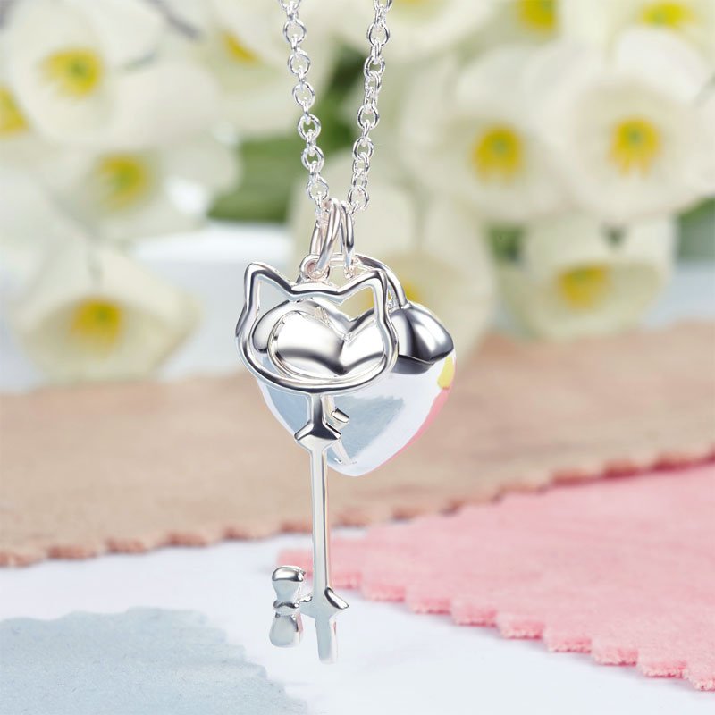 Kids Girl Heart Key Pendant Necklace 925 Sterling Silver Children Jewellery