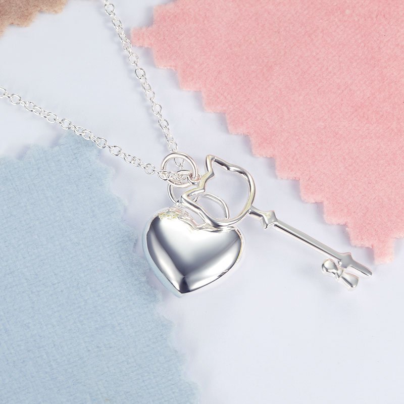 Kids Girl Heart Key Pendant Necklace 925 Sterling Silver Children Jewellery