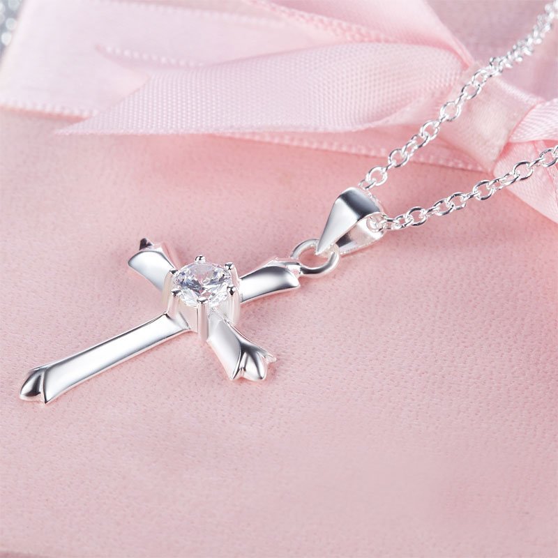 Kids Girl Cross Pendant Necklace 925 Sterling Silver Children Jewellery