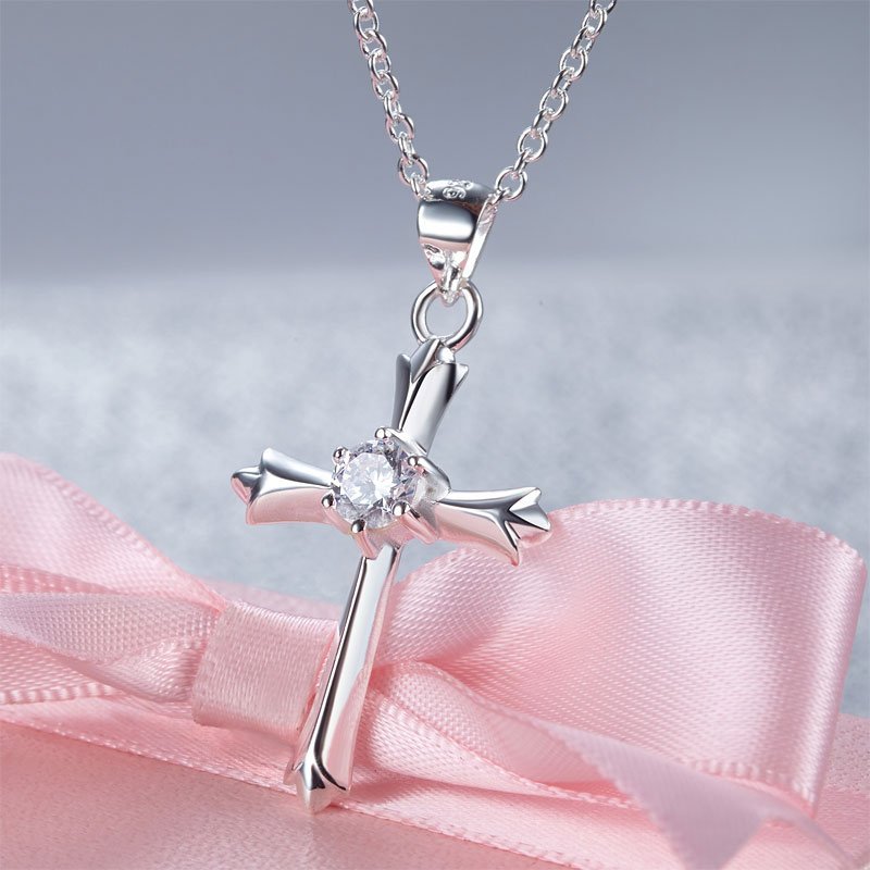 Kids Girl Cross Pendant Necklace 925 Sterling Silver Children Jewellery