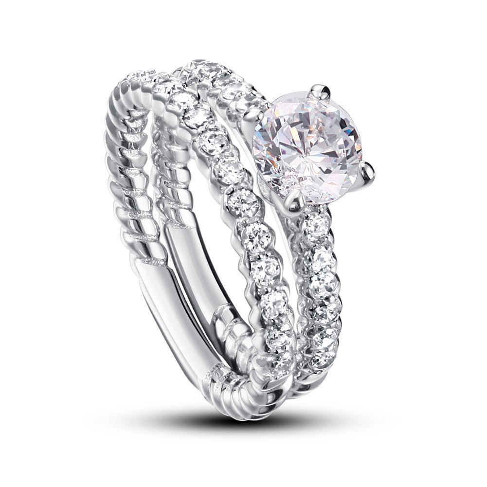 Created Diamond 925 Sterling Silver 2 Pcs Wedding Engagement Ring Set