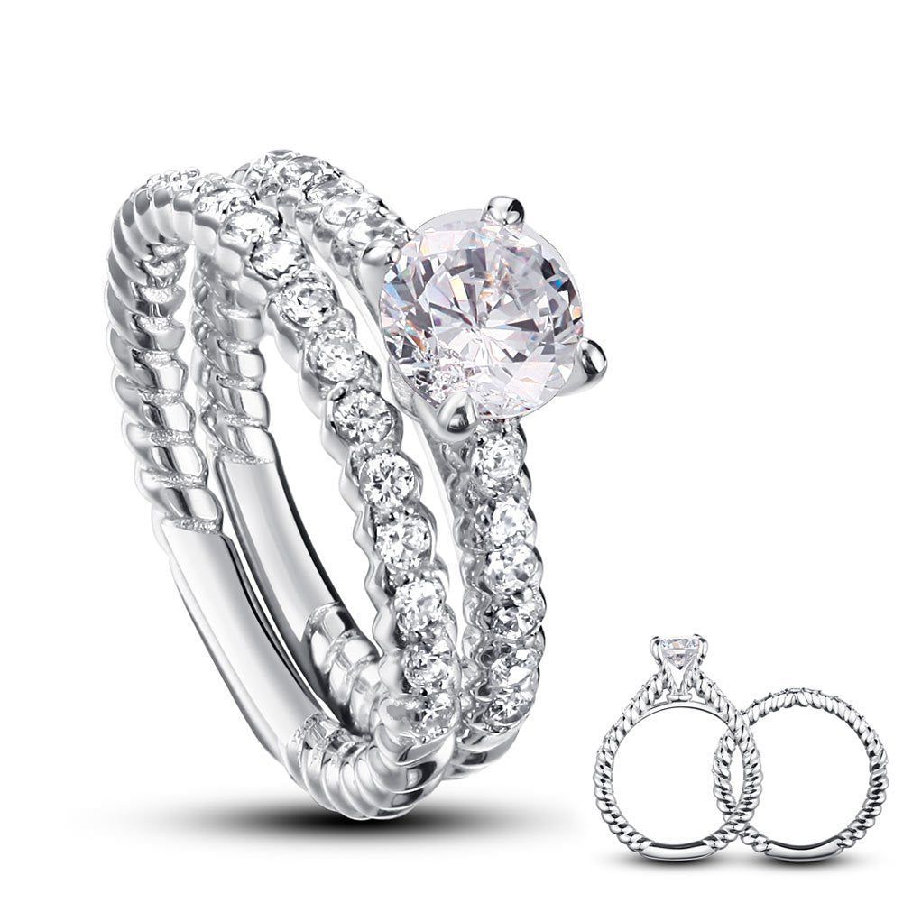 Created Diamond 925 Sterling Silver 2 Pcs Wedding Engagement Ring Set