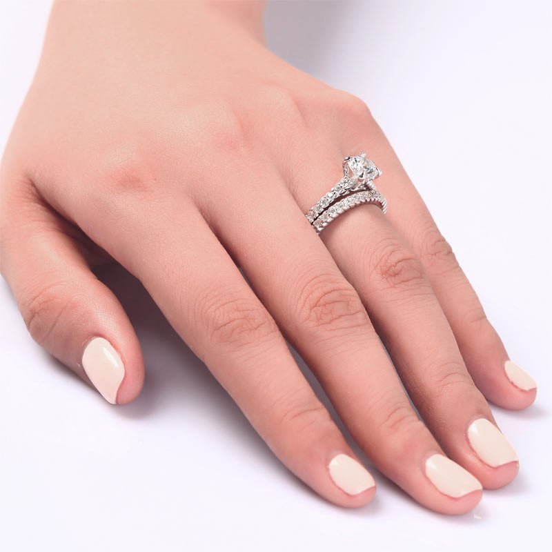 Created Diamond 925 Sterling Silver 2 Pcs Wedding Engagement Ring Set