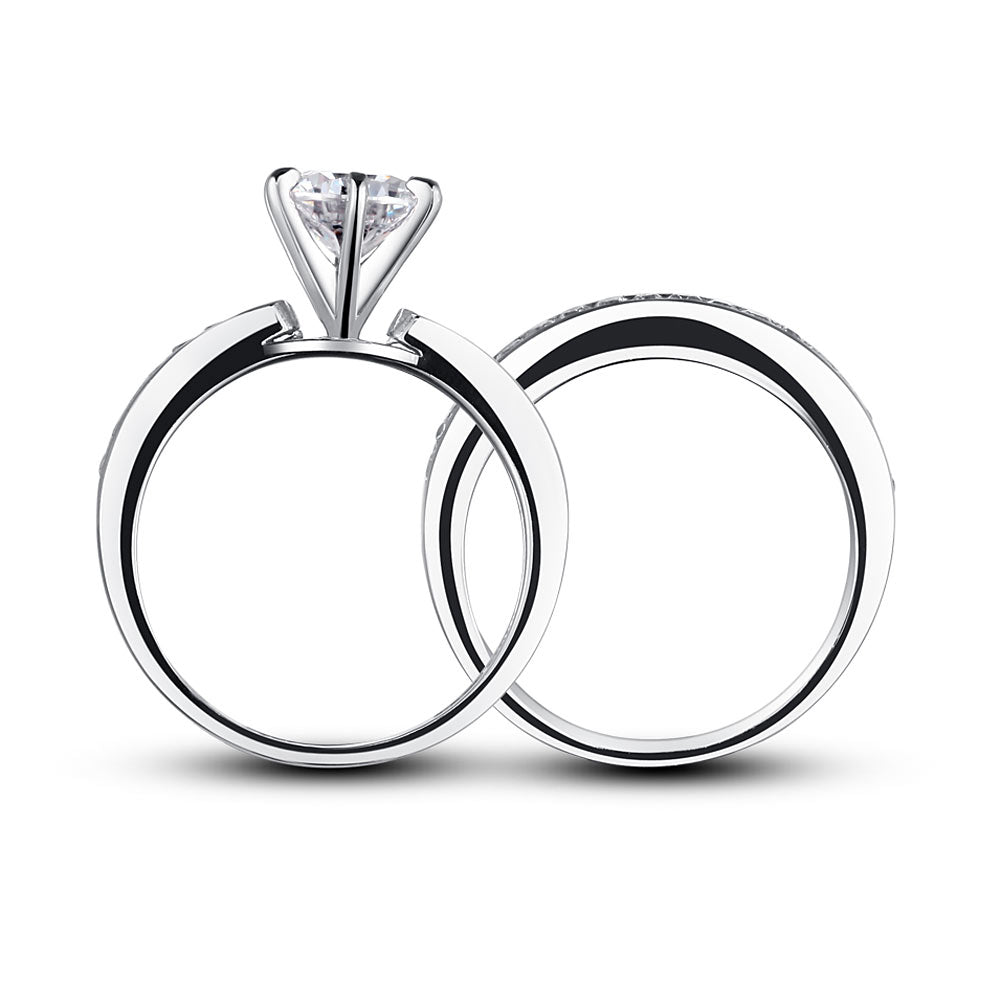 1 Carat Round Cut Created Diamond 925 Sterling Silver 2-Pc Wedding Engagement Ring Set