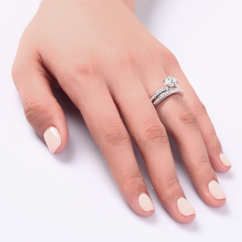 1 Carat Round Cut Created Diamond 925 Sterling Silver 2-Pc Wedding Engagement Ring Set