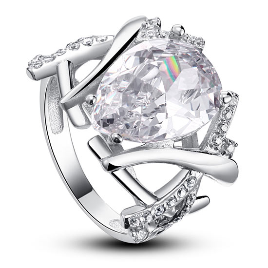 4 Carat Pear Cut Created Diamond 925 Sterling Silver Wedding Anniversary Ring