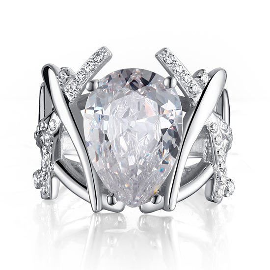 4 Carat Pear Cut Created Diamond 925 Sterling Silver Wedding Anniversary Ring