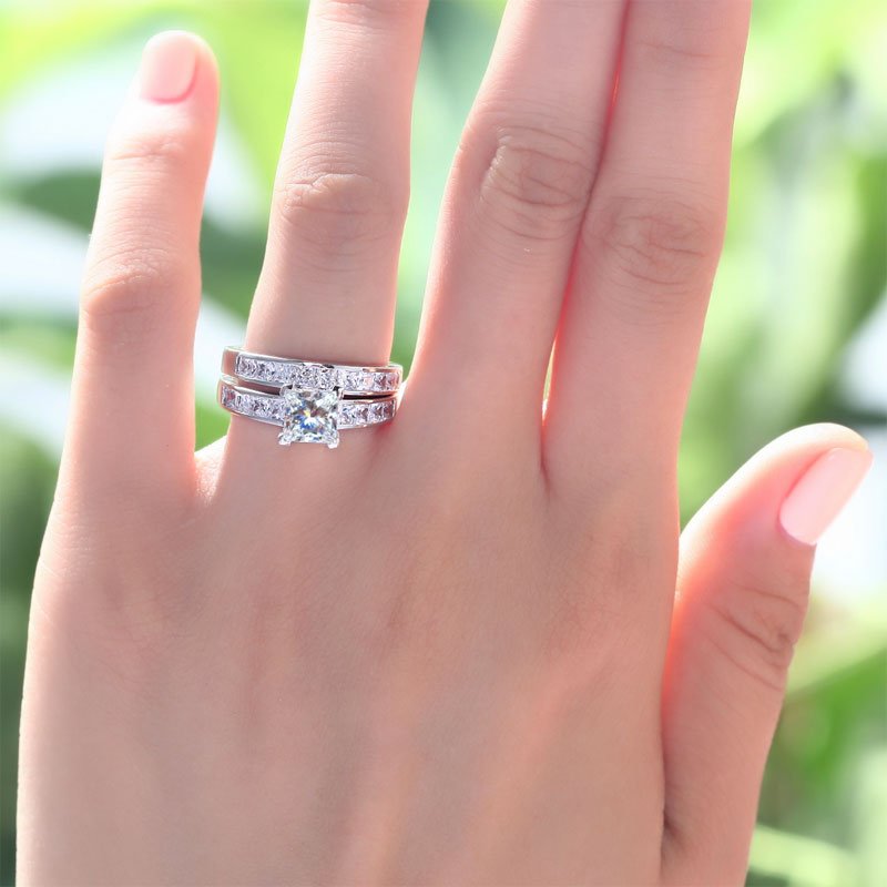 1 Ct Created Diamond Wedding Engagement Ring Set
