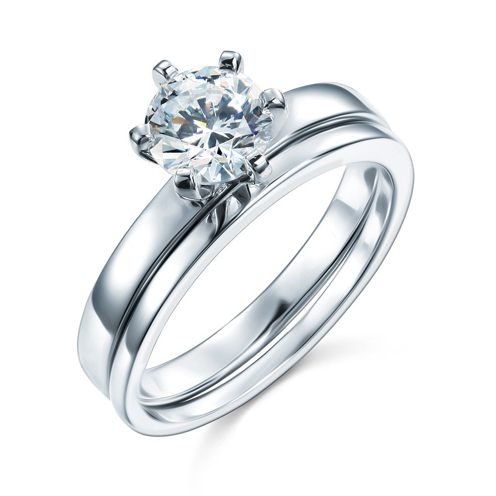 Sterling 925 Silver 1.25 Carat Created Diamond 2 Pc Ring Set 6 Claws